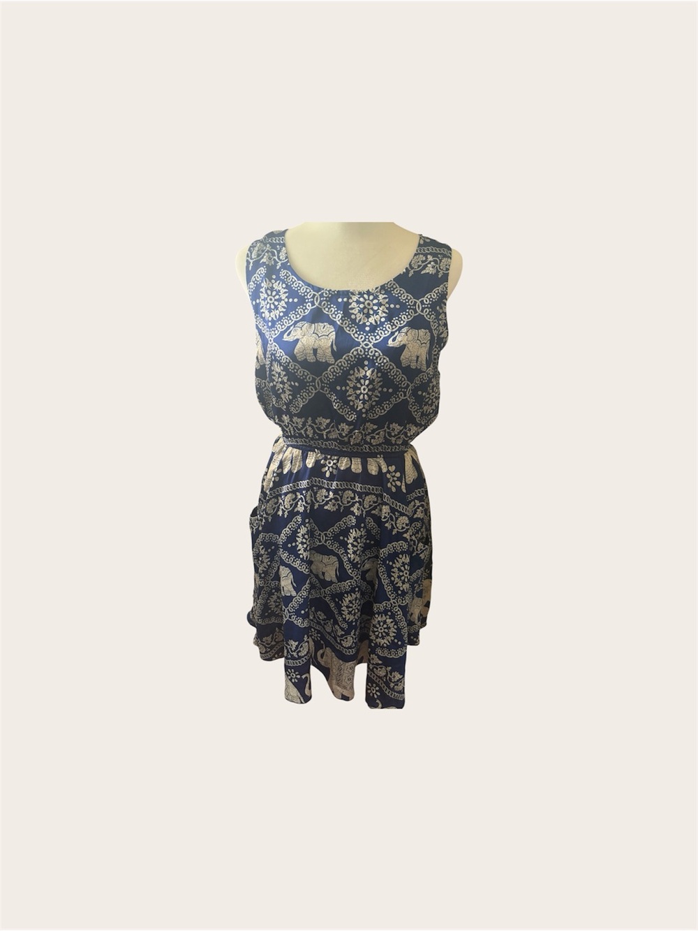 Navy Blue Elephant Print Sleeveless Mini Dress
